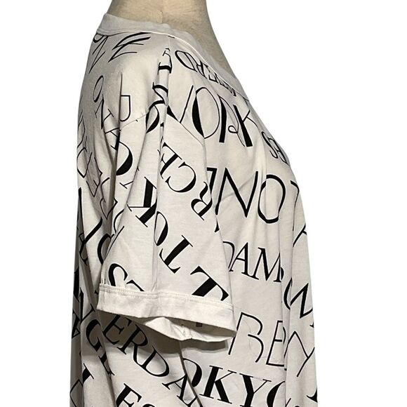 LuLaRoe White All Over City Text Print Top - Picture 8 of 11